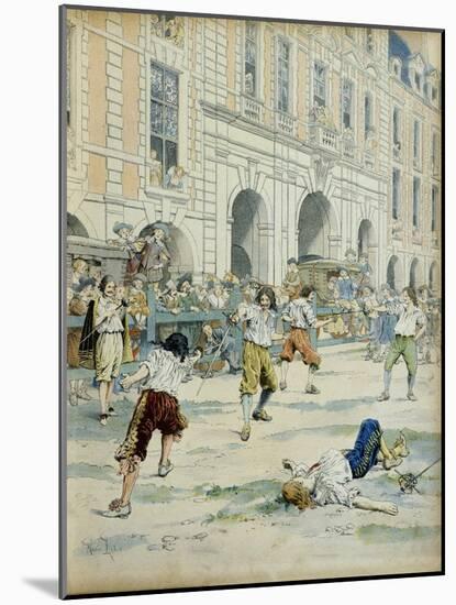 Duel Between Boutteville and Beuvron on Place Royale in Paris at Noon-Maurice Leloir-Mounted Art Print