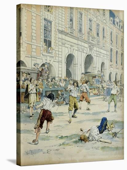 Duel Between Boutteville and Beuvron on Place Royale in Paris at Noon-Maurice Leloir-Stretched Canvas