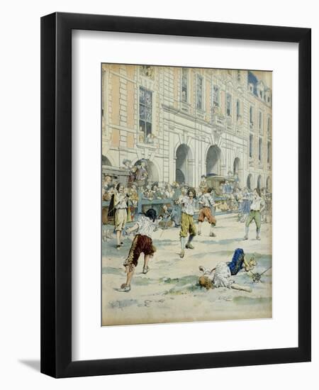 Duel Between Boutteville and Beuvron on Place Royale in Paris at Noon-Maurice Leloir-Framed Art Print