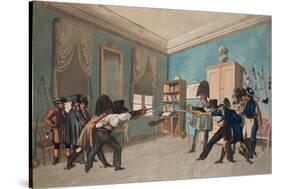 Duel Scene in German Student Quarters or Club, C.1806-1810 (Colour Aquatint)-null-Stretched Canvas