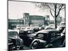 Duesseldorf: Historic Picture of the Rheinterrasse Building with Parking Cars-null-Mounted Photographic Print