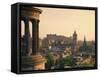 Dugald Stewart Monument and View over Princes Street, Edinburgh, Lothian, Scotland-Rainford Roy-Framed Stretched Canvas