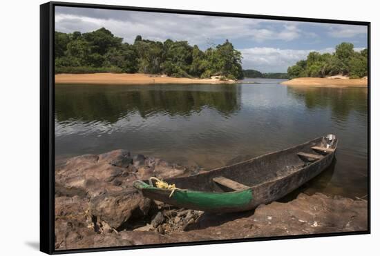 Dugout Canoe. Fairview, Iwokrama Reserve, Guyana-Pete Oxford-Framed Stretched Canvas