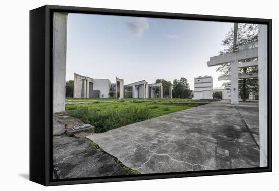 Duisburg, North Rhine-Westphalia, Garten Der Erinnerung with View at the Jewish Parish Hall-Bernd Wittelsbach-Framed Stretched Canvas