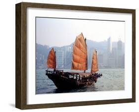 Duk Ling Junk Boat Sails in Victoria Harbor, Hong Kong, China-Russell Gordon-Framed Premium Photographic Print