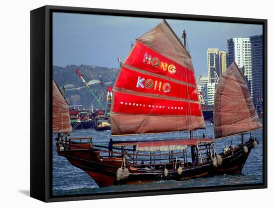 Duk Ling Junk Boat Sails in Victoria Harbor, Hong Kong, China-Russell Gordon-Framed Stretched Canvas