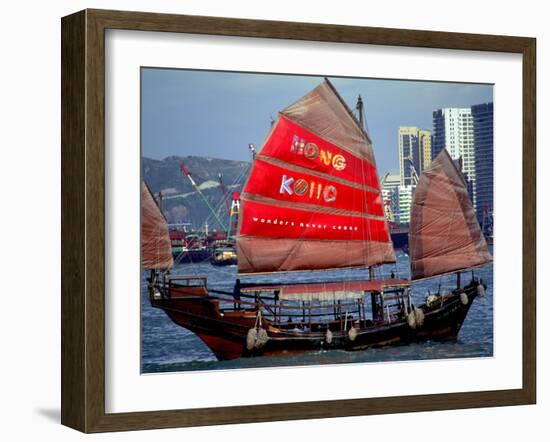 Duk Ling Junk Boat Sails in Victoria Harbor, Hong Kong, China-Russell Gordon-Framed Photographic Print