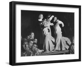 Duke Cheerleaders Cheering Amound the Fans in the Bleachers-Mark Kauffman-Framed Photographic Print