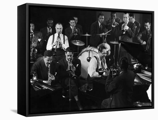 Duke Ellington During Jam Session with Band Members Probably in Photographer Gjon Mili's Studio-Gjon Mili-Framed Stretched Canvas