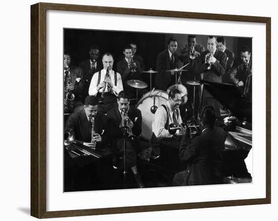 Duke Ellington During Jam Session with Band Members Probably in Photographer Gjon Mili's Studio-Gjon Mili-Framed Premium Photographic Print