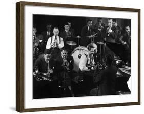 Duke Ellington During Jam Session with Band Members Probably in Photographer Gjon Mili's Studio-Gjon Mili-Framed Premium Photographic Print