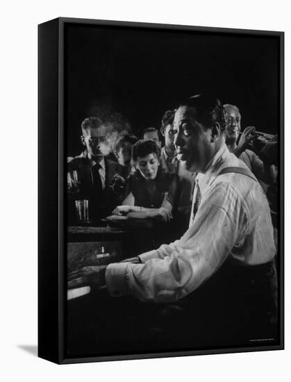 Duke Ellington Playing Sophisticated Lady at Jam Session-Gjon Mili-Framed Stretched Canvas