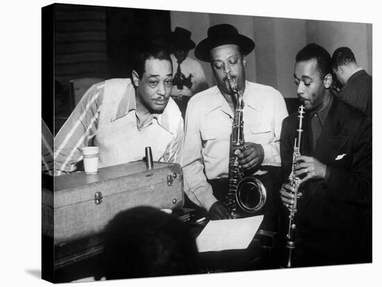 Duke Ellington with Ben Webster and Jimmy Hamilton at Carnegie Hall, 1948-null-Stretched Canvas