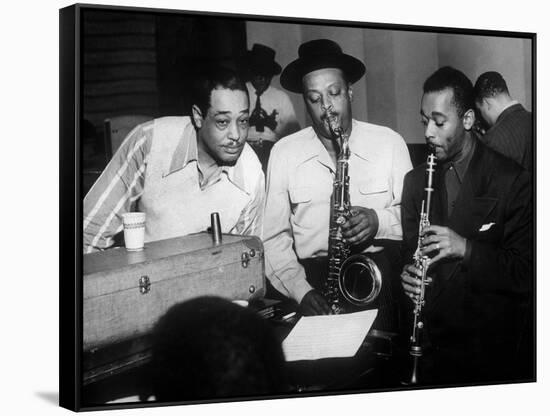 Duke Ellington with Ben Webster and Jimmy Hamilton at Carnegie Hall, 1948-null-Framed Stretched Canvas