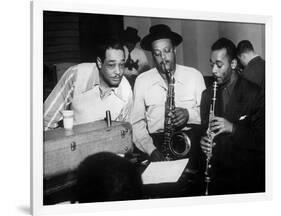 Duke Ellington with Ben Webster and Jimmy Hamilton at Carnegie Hall, 1948-null-Framed Photo