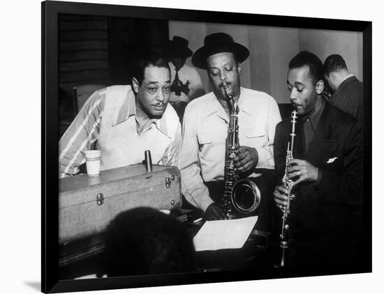 Duke Ellington with Ben Webster and Jimmy Hamilton at Carnegie Hall, 1948-null-Framed Photo