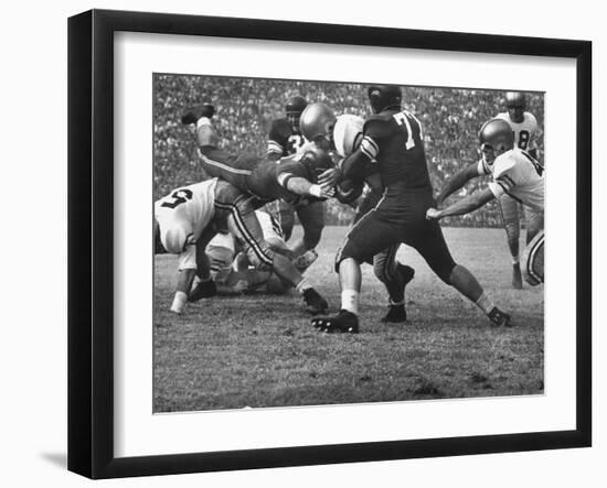 Duke Football Players Tackling the Other Team Players During a Game-null-Framed Photographic Print