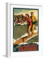 Duke Kahanamoku Surfing Scene, Waikiki, Hawaii-Lantern Press-Framed Art Print