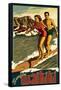 Duke Kahanamoku Surfing Scene, Waikiki, Hawaii-Lantern Press-Framed Stretched Canvas