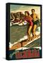 Duke Kahanamoku Surfing Scene, Waikiki, Hawaii-Lantern Press-Framed Stretched Canvas