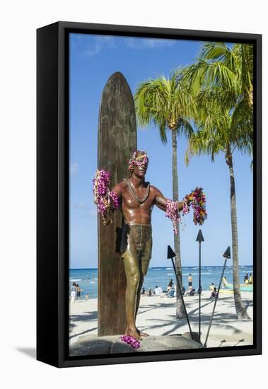 Duke Paoa Kahanamoku, Waikiki Beach, Honolulu, Oahu, Hawaii, United States of America, Pacific-Michael DeFreitas-Framed Stretched Canvas