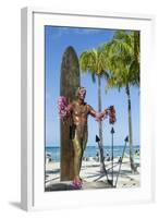 Duke Paoa Kahanamoku, Waikiki Beach, Honolulu, Oahu, Hawaii, United States of America, Pacific-Michael DeFreitas-Framed Photographic Print