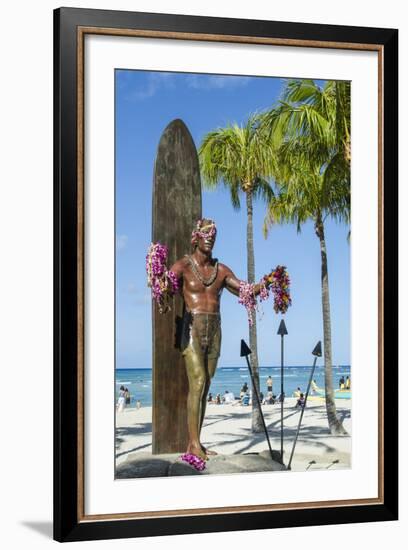 Duke Paoa Kahanamoku, Waikiki Beach, Honolulu, Oahu, Hawaii, United States of America, Pacific-Michael DeFreitas-Framed Photographic Print