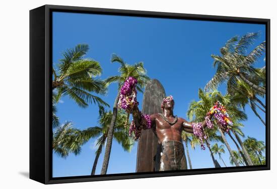 Duke Paoa Kahanamoku, Waikiki Beach, Honolulu, Oahu, Hawaii, United States of America, Pacific-Michael DeFreitas-Framed Stretched Canvas