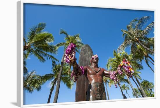 Duke Paoa Kahanamoku, Waikiki Beach, Honolulu, Oahu, Hawaii, United States of America, Pacific-Michael DeFreitas-Framed Photographic Print