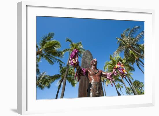 Duke Paoa Kahanamoku, Waikiki Beach, Honolulu, Oahu, Hawaii, United States of America, Pacific-Michael DeFreitas-Framed Photographic Print