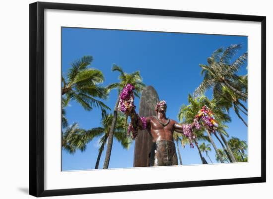 Duke Paoa Kahanamoku, Waikiki Beach, Honolulu, Oahu, Hawaii, United States of America, Pacific-Michael DeFreitas-Framed Photographic Print