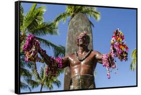 Duke Paoa Kahanamoku, Waikiki Beach, Honolulu, Oahu, Hawaii-Michael DeFreitas-Framed Stretched Canvas