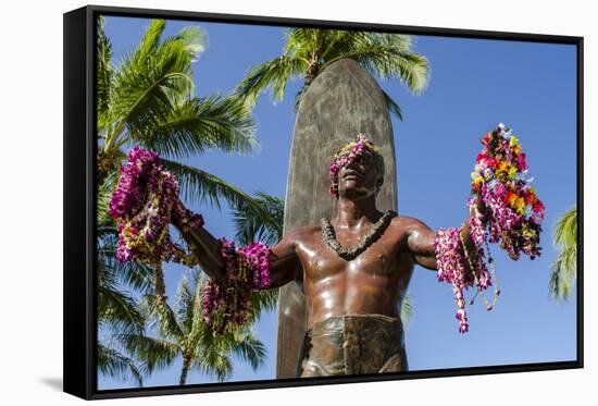 Duke Paoa Kahanamoku, Waikiki Beach, Honolulu, Oahu, Hawaii-Michael DeFreitas-Framed Stretched Canvas