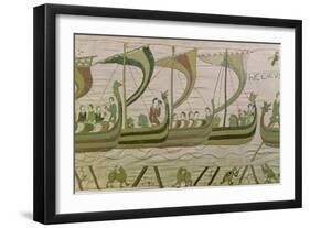 Duke William and His Fleet Cross the Channel to Pevensey, from the Bayeux Tapestry, Before 1082-null-Framed Giclee Print