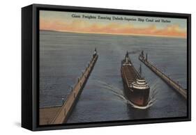 Duluth, MN - View of Freighter Entering Ship Canal-Lantern Press-Framed Stretched Canvas