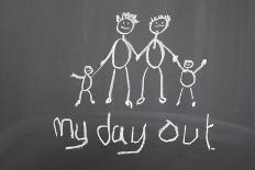 Blackboard with a Child's Drawing of a Happy Family Day Out.-Duncan Andison-Photographic Print
