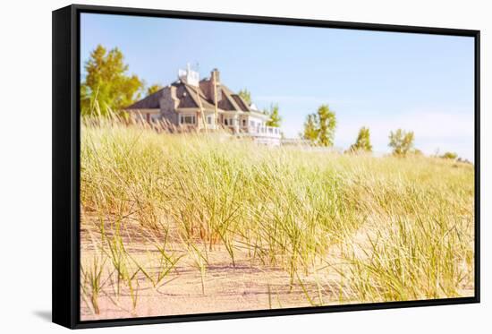 Dune Grasses with Beach House-soupstock-Framed Stretched Canvas