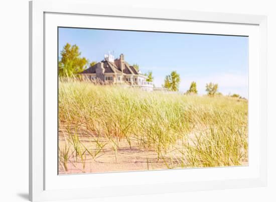 Dune Grasses with Beach House-soupstock-Framed Photographic Print