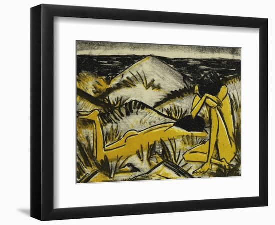 Dunes One Sitting and Girl Lying Down (Two Girls in the Sylt Dunes)-Otto Mueller-Framed Giclee Print