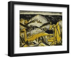 Dunes One Sitting and Girl Lying Down (Two Girls in the Sylt Dunes)-Otto Mueller-Framed Giclee Print