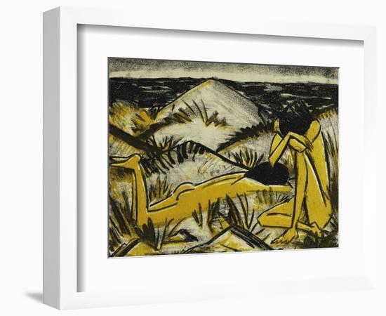 Dunes One Sitting and Girl Lying Down (Two Girls in the Sylt Dunes)-Otto Mueller-Framed Giclee Print