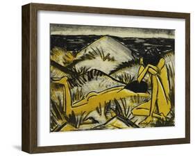 Dunes One Sitting and Girl Lying Down (Two Girls in the Sylt Dunes)-Otto Mueller-Framed Giclee Print