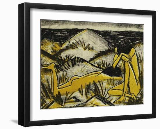 Dunes One Sitting and Girl Lying Down (Two Girls in the Sylt Dunes)-Otto Mueller-Framed Giclee Print