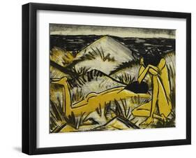 Dunes One Sitting and Girl Lying Down (Two Girls in the Sylt Dunes)-Otto Mueller-Framed Giclee Print