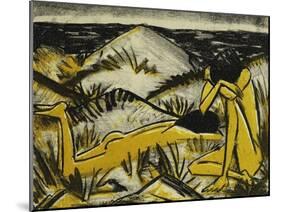 Dunes One Sitting and Girl Lying Down (Two Girls in the Sylt Dunes)-Otto Mueller-Mounted Giclee Print