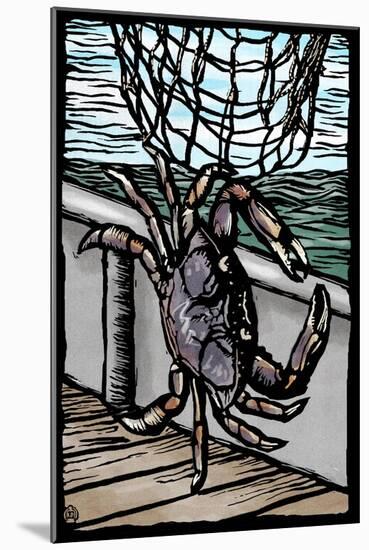 Dungeness Crab - Scratchboard-Lantern Press-Mounted Art Print