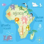 Concept Design Map of South American Continent with Animals Drawing in Funny Cartoon Style for Kids-Dunhill-Mounted Art Print