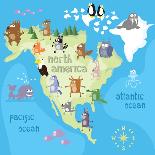 Concept Design Map of South American Continent with Animals Drawing in Funny Cartoon Style for Kids-Dunhill-Stretched Canvas