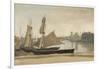 Dunkerque, Fishing Boats Tied to the Wharf, C.1830 (Oil on Laid Paper, Mounted on Canvas)-Jean Baptiste Camille Corot-Framed Giclee Print