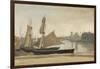 Dunkerque, Fishing Boats Tied to the Wharf, C.1830 (Oil on Laid Paper, Mounted on Canvas)-Jean Baptiste Camille Corot-Framed Giclee Print